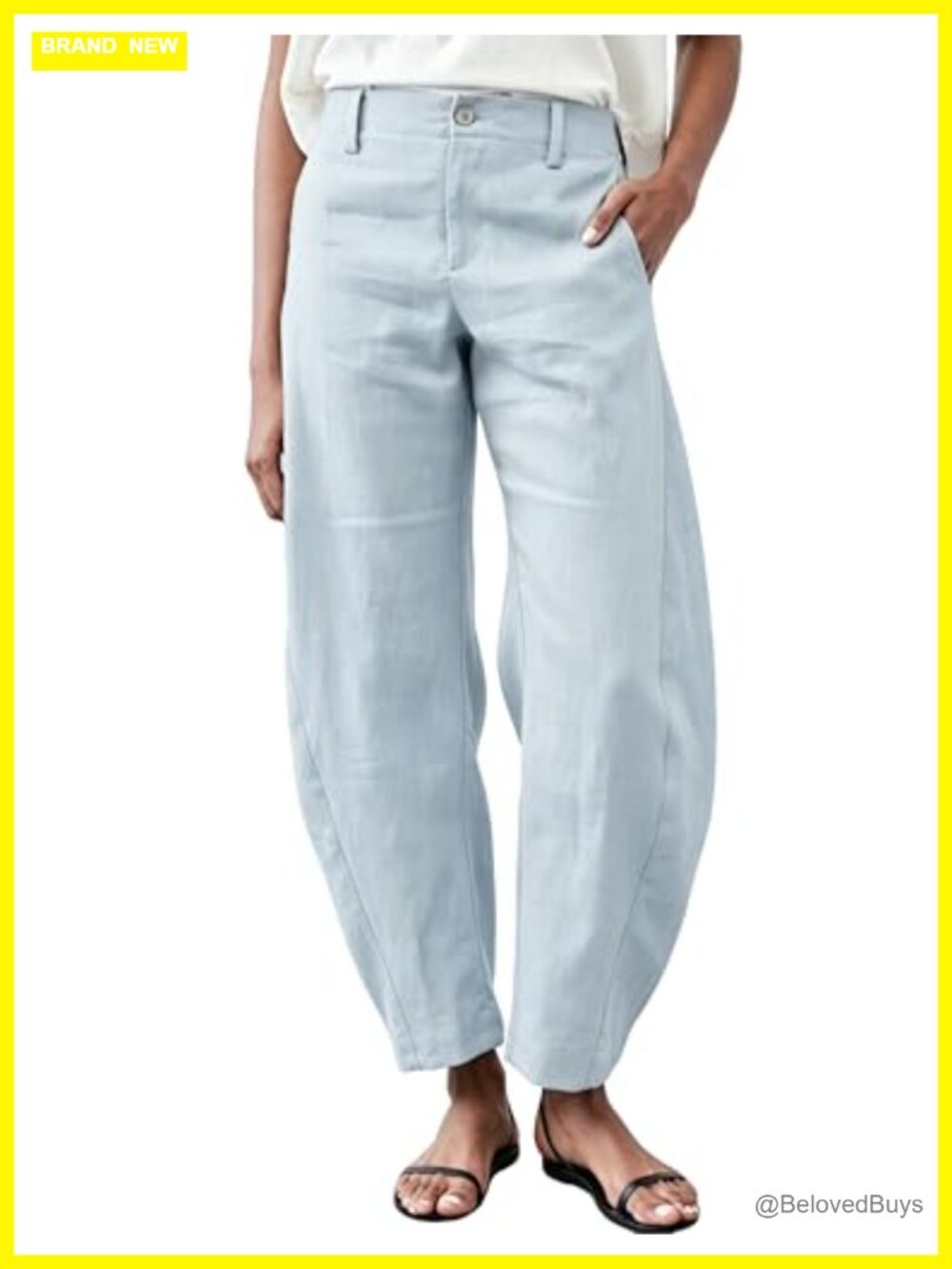 Linen Barrel Pants Wide Leg Palazzo Trousers Ankle Length Summer